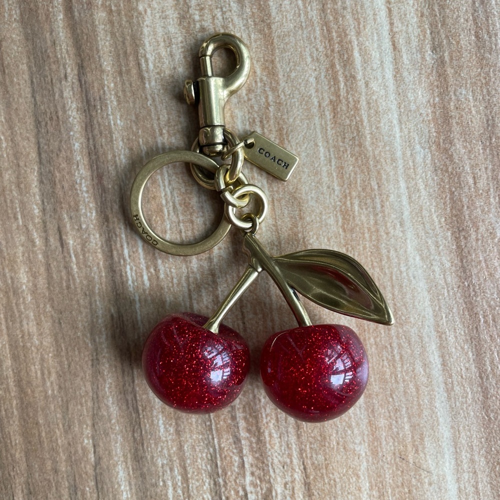 Coach Gold-Tone Cherry Key Charm with Red Glitter Cherries